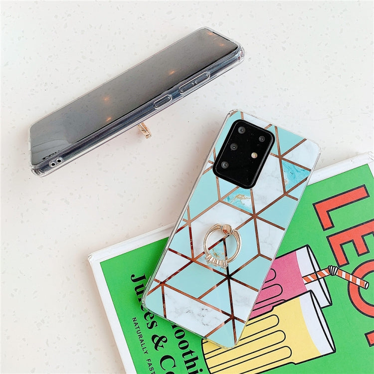 For Huawei P40 Plating Colorful Geometric Pattern Mosaic Marble TPU Mobile Phone Case Rhinestone Stand Ring