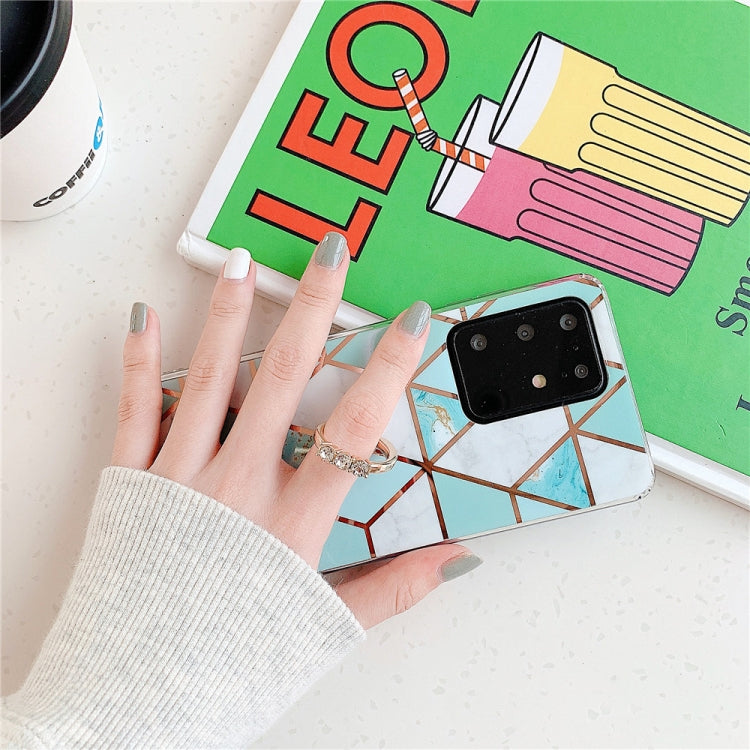 For Huawei P40 Plating Colorful Geometric Pattern Mosaic Marble TPU Mobile Phone Case Rhinestone Stand Ring