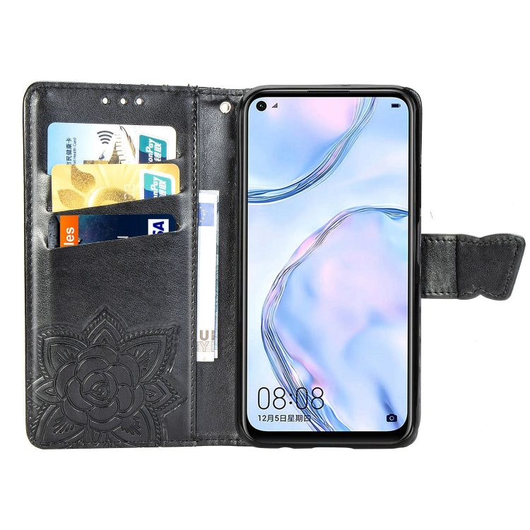 For Huawei Nova 6 SE Butterfly Love Flower Embossed Horizontal Flip Leather Case with Bracket / Card Slot / Wallet / Lanyard
