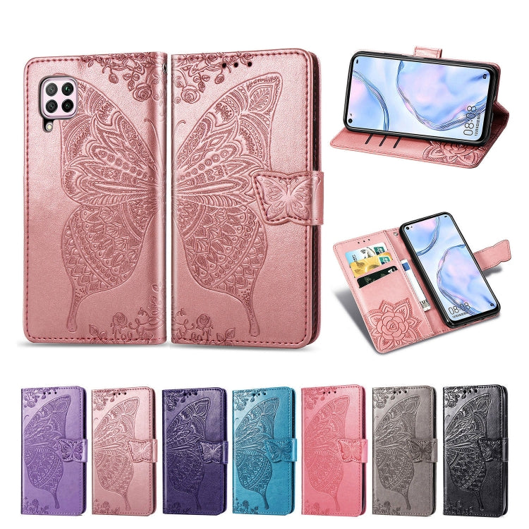For Huawei Nova 6 SE Butterfly Love Flower Embossed Horizontal Flip Leather Case with Bracket / Card Slot / Wallet / Lanyard