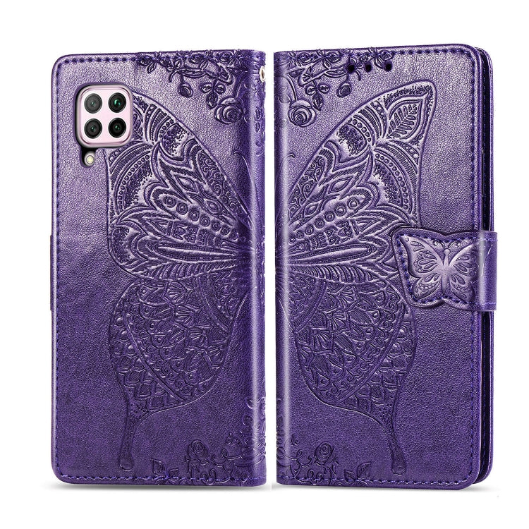 For Huawei Nova 6 SE Butterfly Love Flower Embossed Horizontal Flip Leather Case with Bracket / Card Slot / Wallet / Lanyard