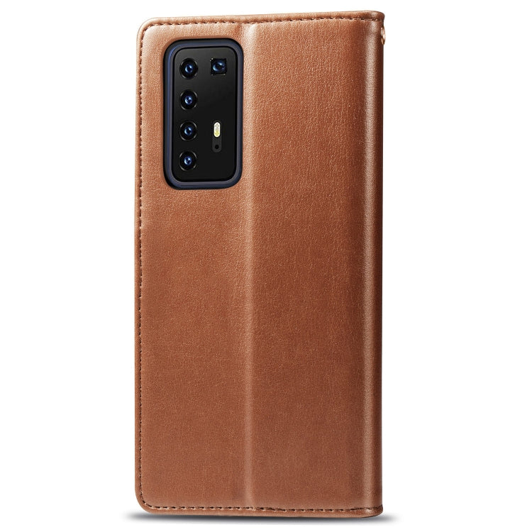 For Huawei P40 Pro Retro Solid Color Leather Buckle Phone Case with Lanyard & Photo Frame & Card Slot & Wallet & Stand Function