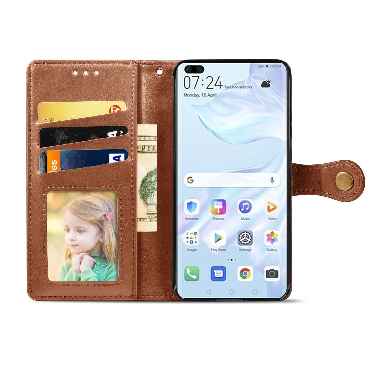 For Huawei P40 Pro Retro Solid Color Leather Buckle Phone Case with Lanyard & Photo Frame & Card Slot & Wallet & Stand Function
