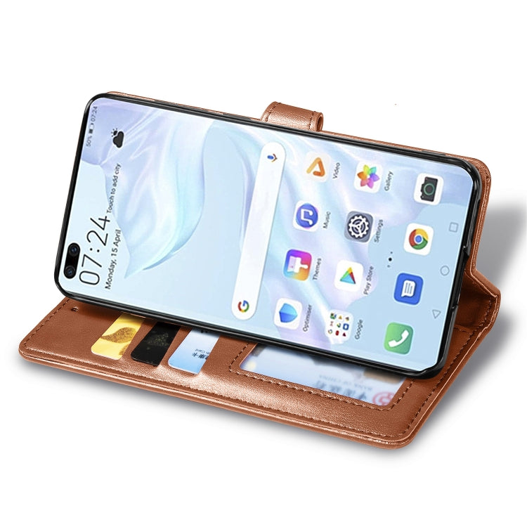 For Huawei P40 Pro Retro Solid Color Leather Buckle Phone Case with Lanyard & Photo Frame & Card Slot & Wallet & Stand Function