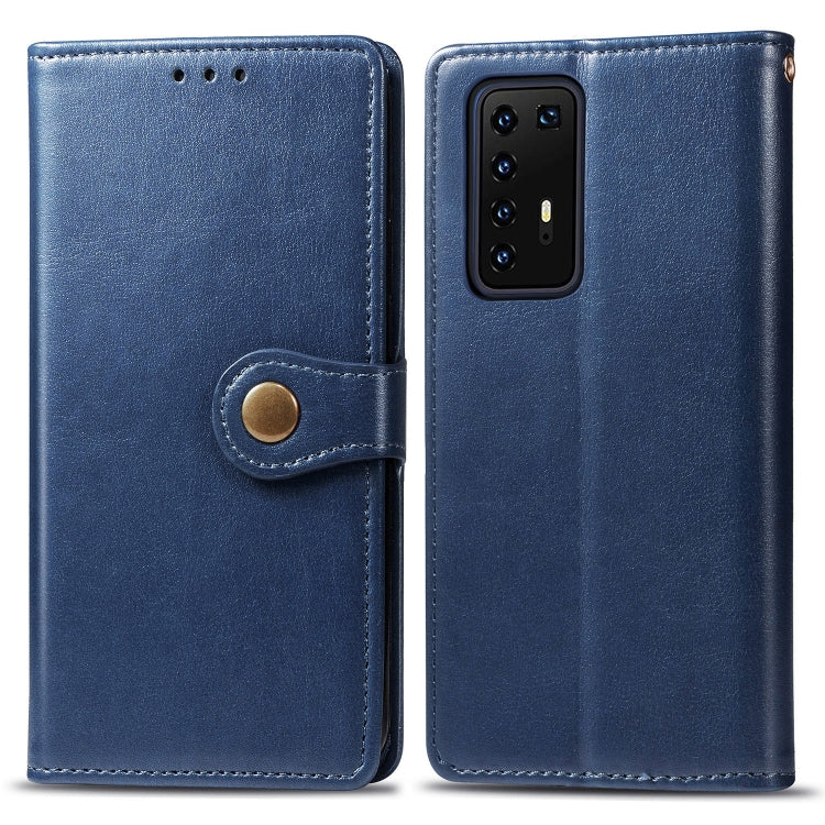 For Huawei P40 Pro Retro Solid Color Leather Buckle Phone Case with Lanyard & Photo Frame & Card Slot & Wallet & Stand Function