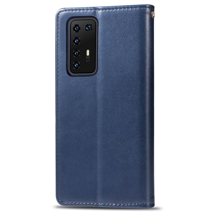 For Huawei P40 Pro Retro Solid Color Leather Buckle Phone Case with Lanyard & Photo Frame & Card Slot & Wallet & Stand Function