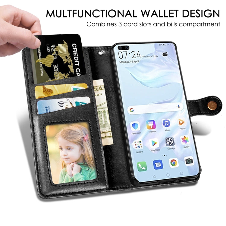 For Huawei P40 Pro Retro Solid Color Leather Buckle Phone Case with Lanyard & Photo Frame & Card Slot & Wallet & Stand Function