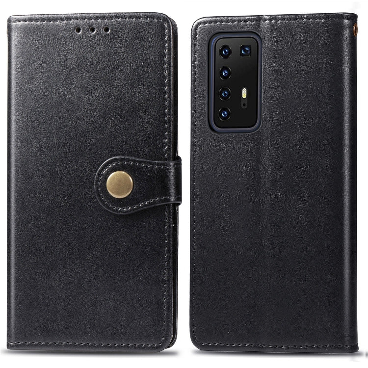 For Huawei P40 Pro Retro Solid Color Leather Buckle Phone Case with Lanyard & Photo Frame & Card Slot & Wallet & Stand Function
