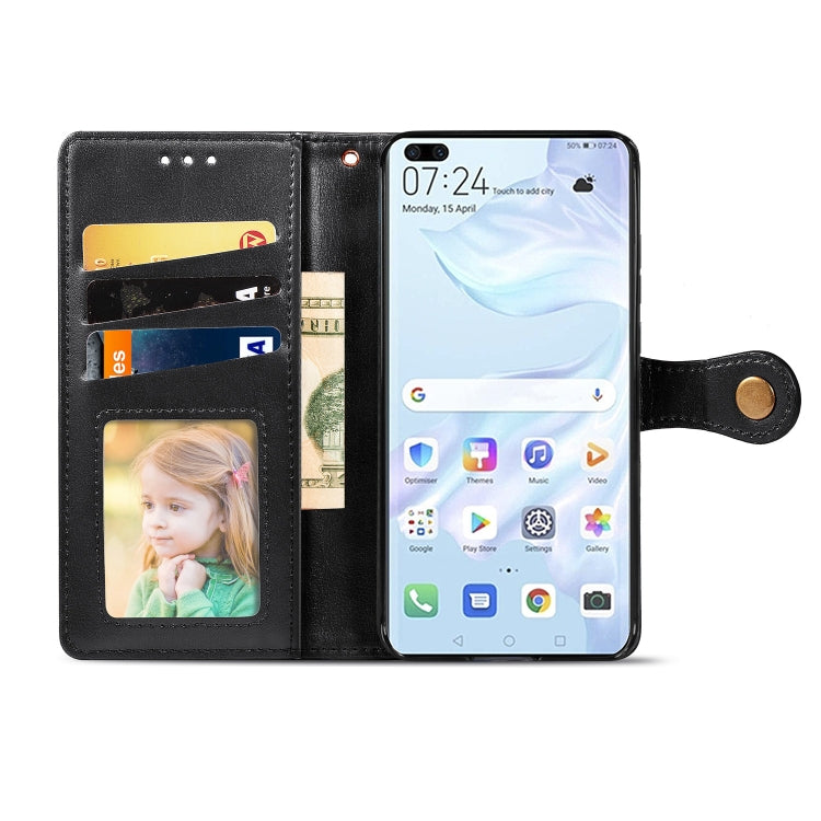 For Huawei P40 Pro Retro Solid Color Leather Buckle Phone Case with Lanyard & Photo Frame & Card Slot & Wallet & Stand Function
