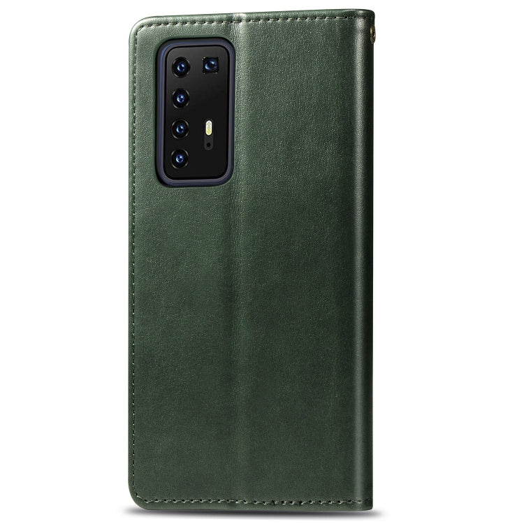 For Huawei P40 Pro Retro Solid Color Leather Buckle Phone Case with Lanyard & Photo Frame & Card Slot & Wallet & Stand Function