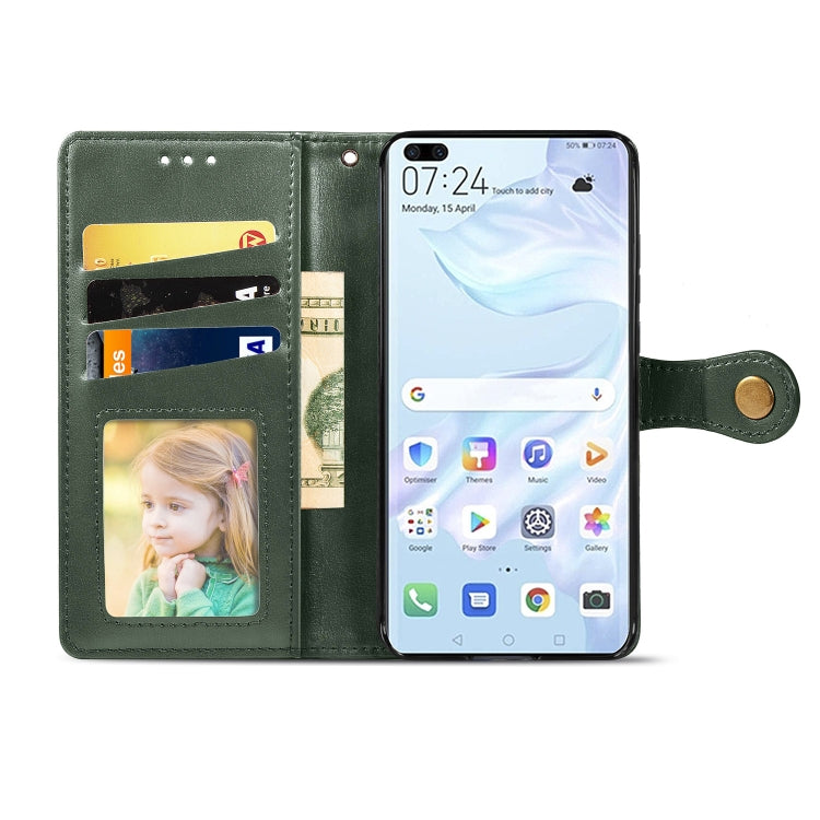 For Huawei P40 Pro Retro Solid Color Leather Buckle Phone Case with Lanyard & Photo Frame & Card Slot & Wallet & Stand Function