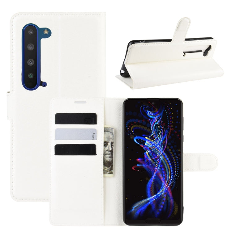 For Sharp Aquos R5G Litchi Texture Horizontal Flip Protective Case with Holder & Card Slots & Wallet