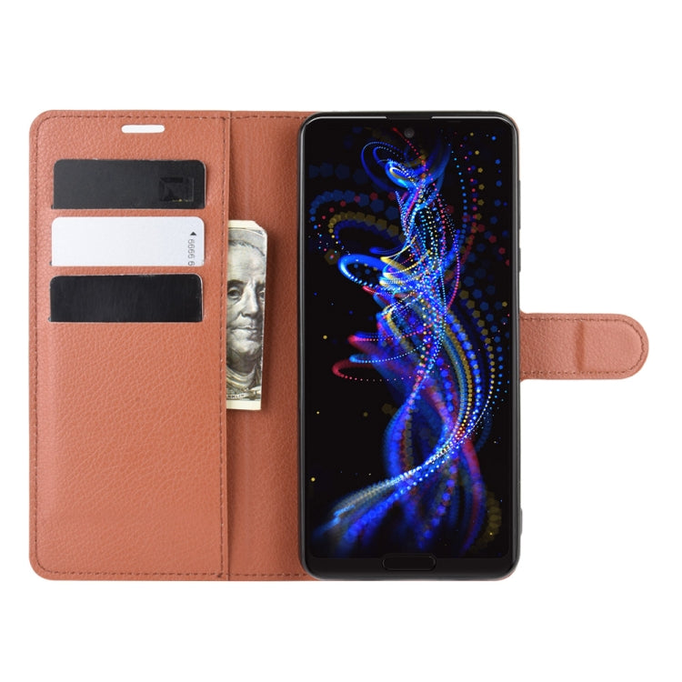 For Sharp Aquos R5G Litchi Texture Horizontal Flip Protective Case with Holder & Card Slots & Wallet