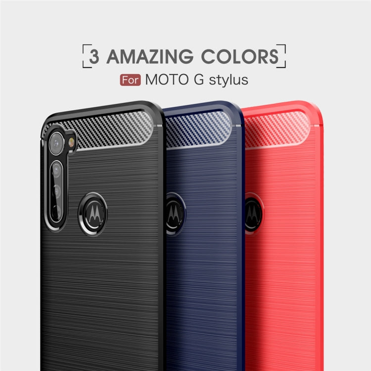 For Moto G Stylus Brushed Texture Carbon Fiber TPU Case(Navy Blue)
