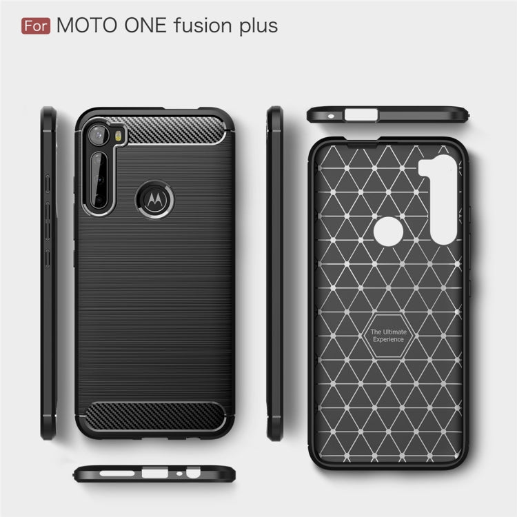 For Moto One Fusion Plus Brushed Texture Carbon Fiber TPU Case(Black)