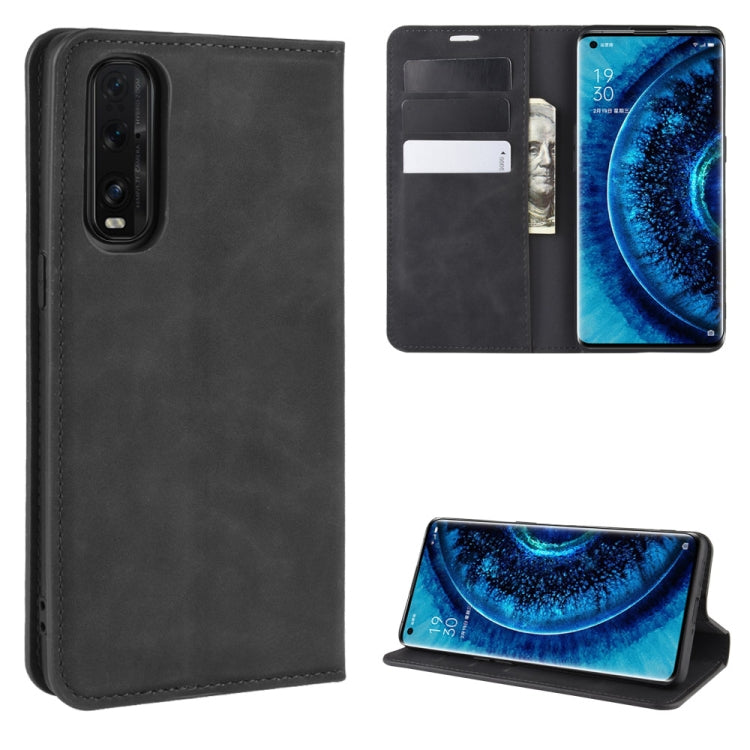 For Oppo Find X2 Retro-skin Business Magnetic Suction Leather Case with Holder & Card Slots & Wallet