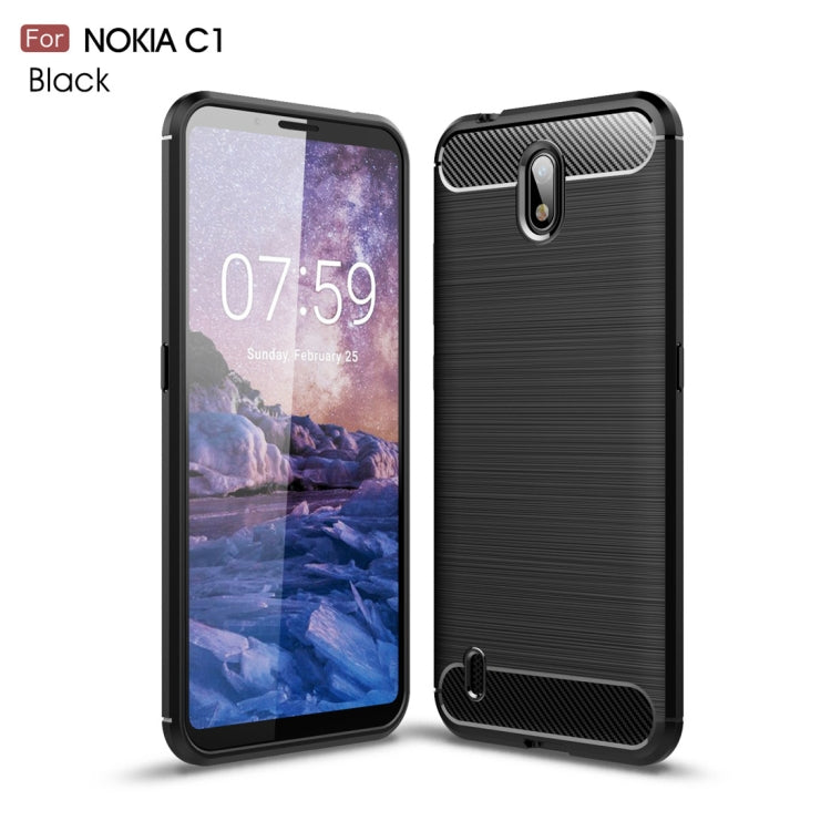 For Nokia C1 Brushed Texture Carbon Fiber TPU Case