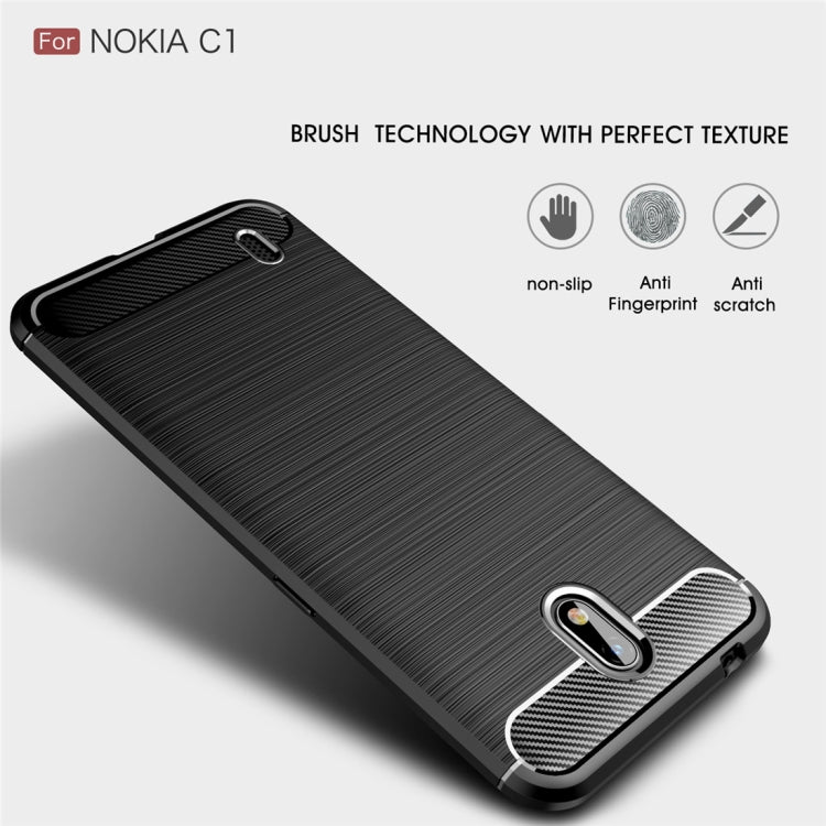 For Nokia C1 Brushed Texture Carbon Fiber TPU Case