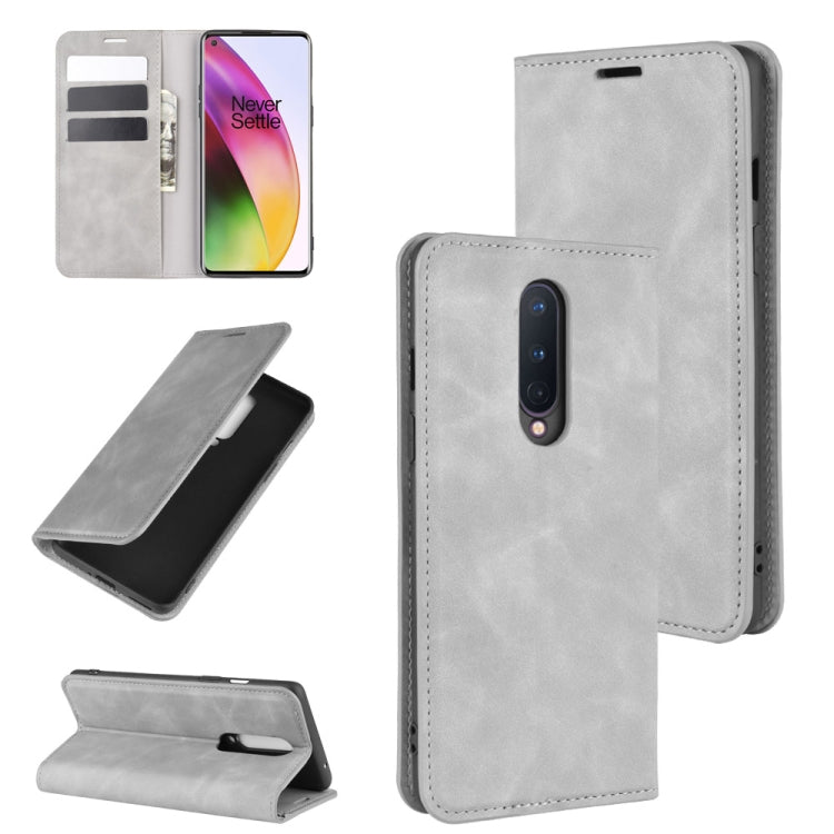 For OnePlus 8 Retro-skin Business Magnetic Suction Leather Case with Holder & Card Slots & Wallet