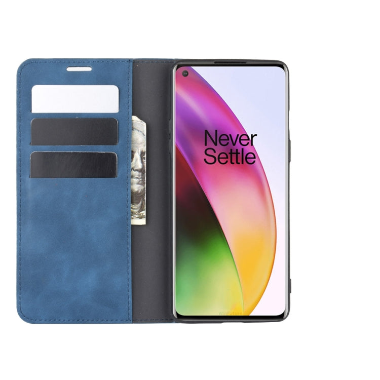 For OnePlus 8 Retro-skin Business Magnetic Suction Leather Case with Holder & Card Slots & Wallet