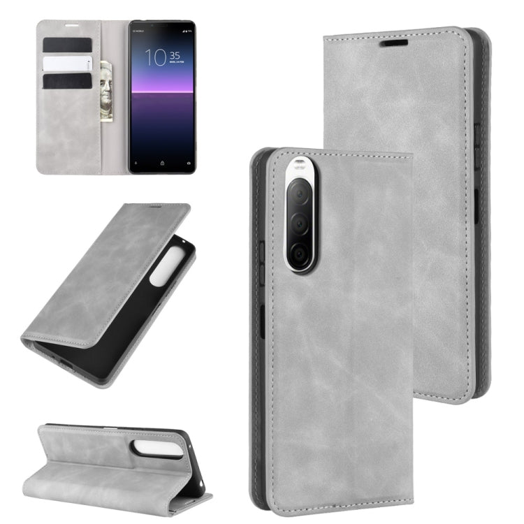 For Sony Xperia 10 II Retro-skin Business Magnetic Suction Leather Case with Holder & Card Slots & Wallet