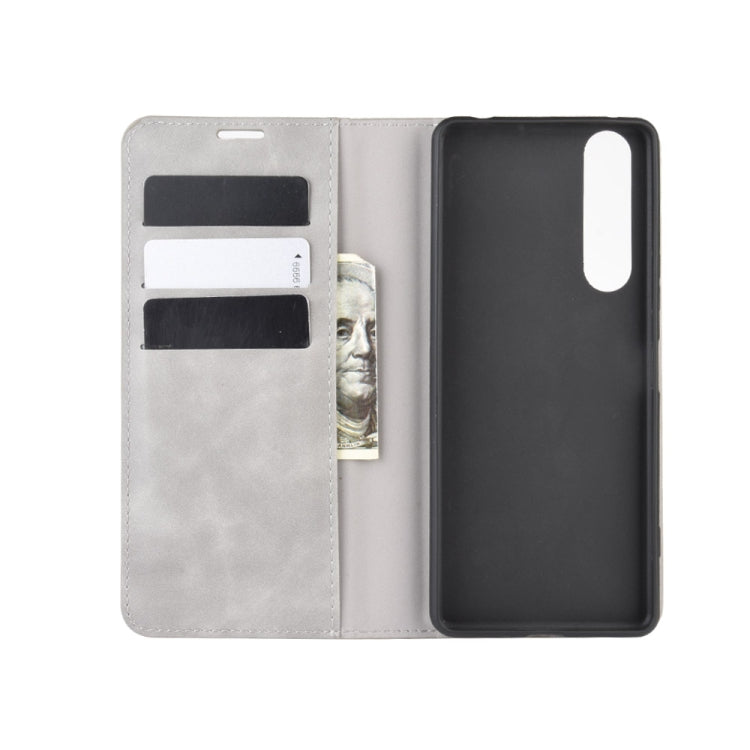 For Sony Xperia 10 II Retro-skin Business Magnetic Suction Leather Case with Holder & Card Slots & Wallet