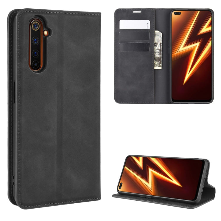 For OPPO Realme 6 Pro Retro-skin Business Magnetic Suction Leather Case with Holder & Card Slots & Wallet