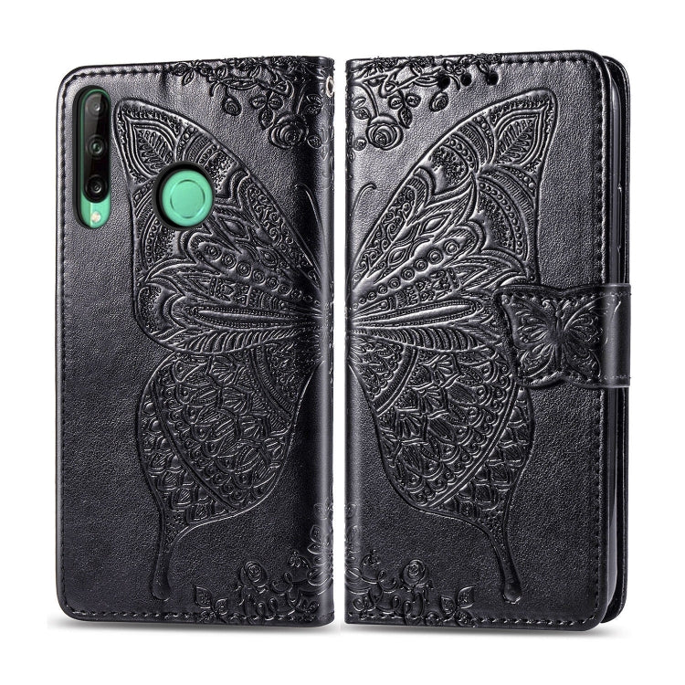 For Huawei Y7P Butterfly Love Flower Embossed Horizontal Flip Leather Case with Bracket / Card Slot / Wallet / Lanyard