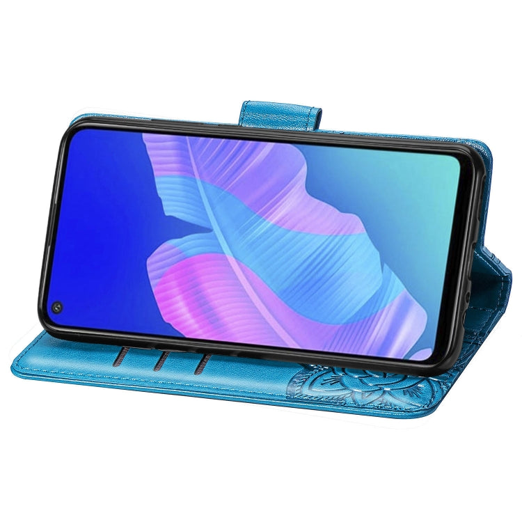 For Huawei Y7P Butterfly Love Flower Embossed Horizontal Flip Leather Case with Bracket / Card Slot / Wallet / Lanyard