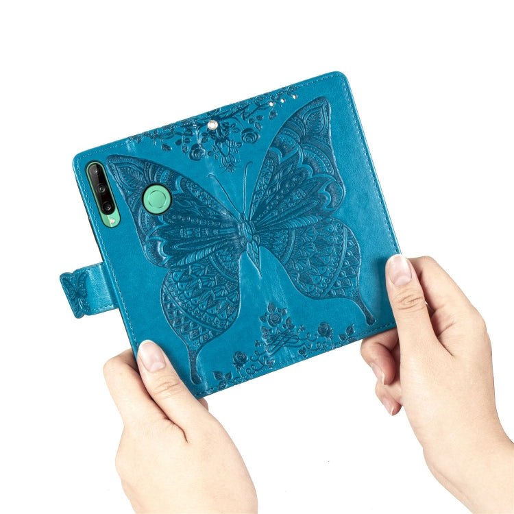 For Huawei Y7P Butterfly Love Flower Embossed Horizontal Flip Leather Case with Bracket / Card Slot / Wallet / Lanyard