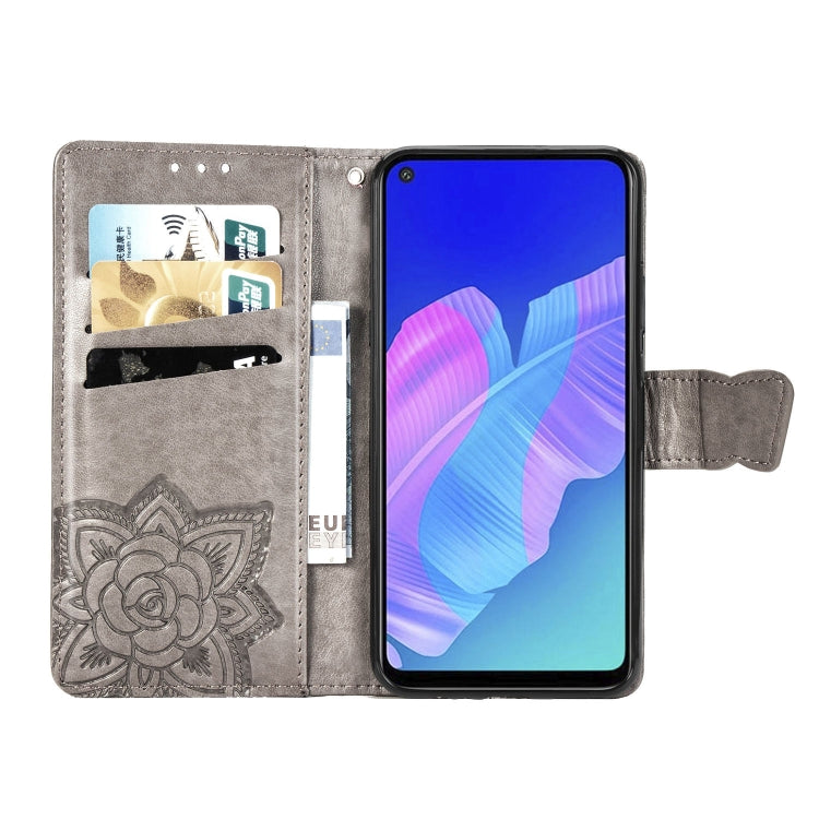 For Huawei Y7P Butterfly Love Flower Embossed Horizontal Flip Leather Case with Bracket / Card Slot / Wallet / Lanyard