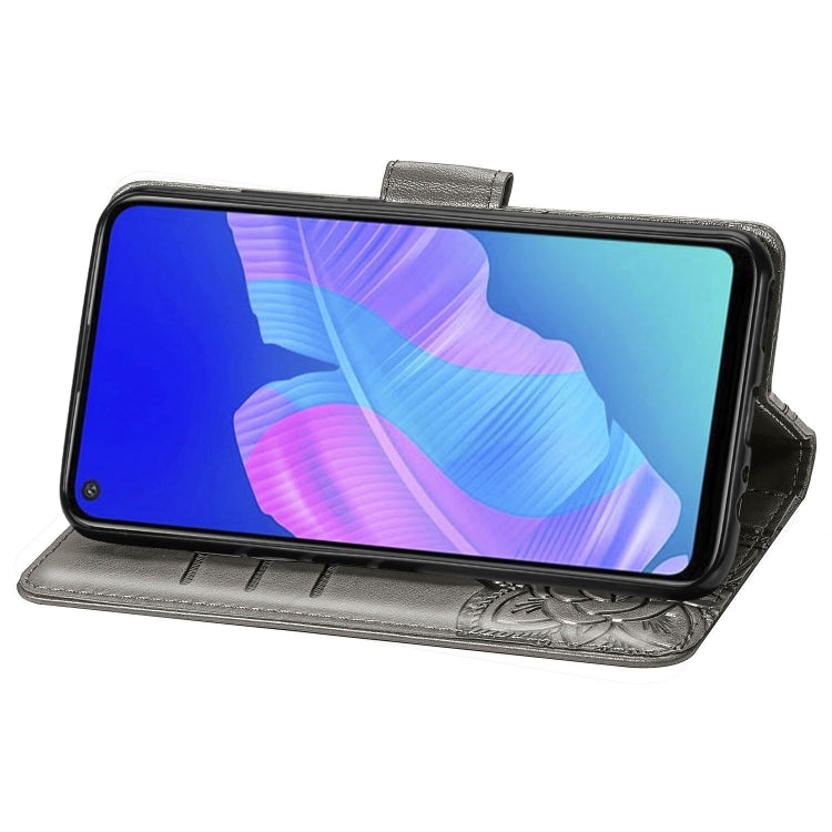 For Huawei Y7P Butterfly Love Flower Embossed Horizontal Flip Leather Case with Bracket / Card Slot / Wallet / Lanyard