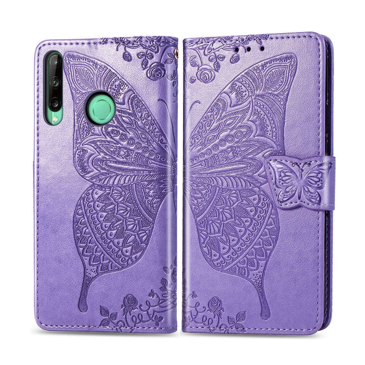 For Huawei Y7P Butterfly Love Flower Embossed Horizontal Flip Leather Case with Bracket / Card Slot / Wallet / Lanyard