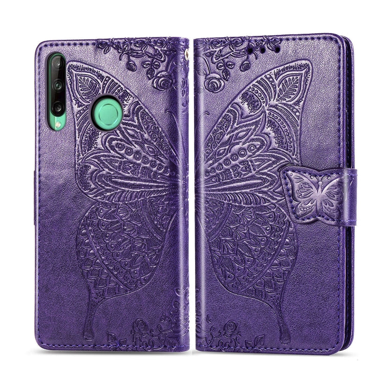 For Huawei Y7P Butterfly Love Flower Embossed Horizontal Flip Leather Case with Bracket / Card Slot / Wallet / Lanyard