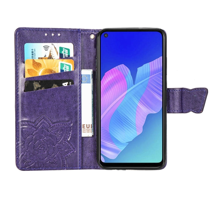 For Huawei Y7P Butterfly Love Flower Embossed Horizontal Flip Leather Case with Bracket / Card Slot / Wallet / Lanyard