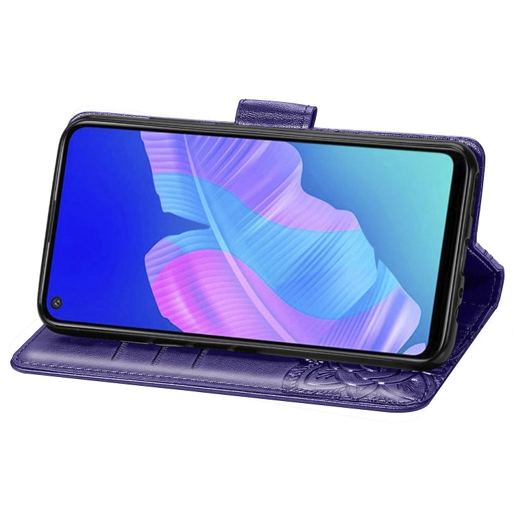 For Huawei Y7P Butterfly Love Flower Embossed Horizontal Flip Leather Case with Bracket / Card Slot / Wallet / Lanyard