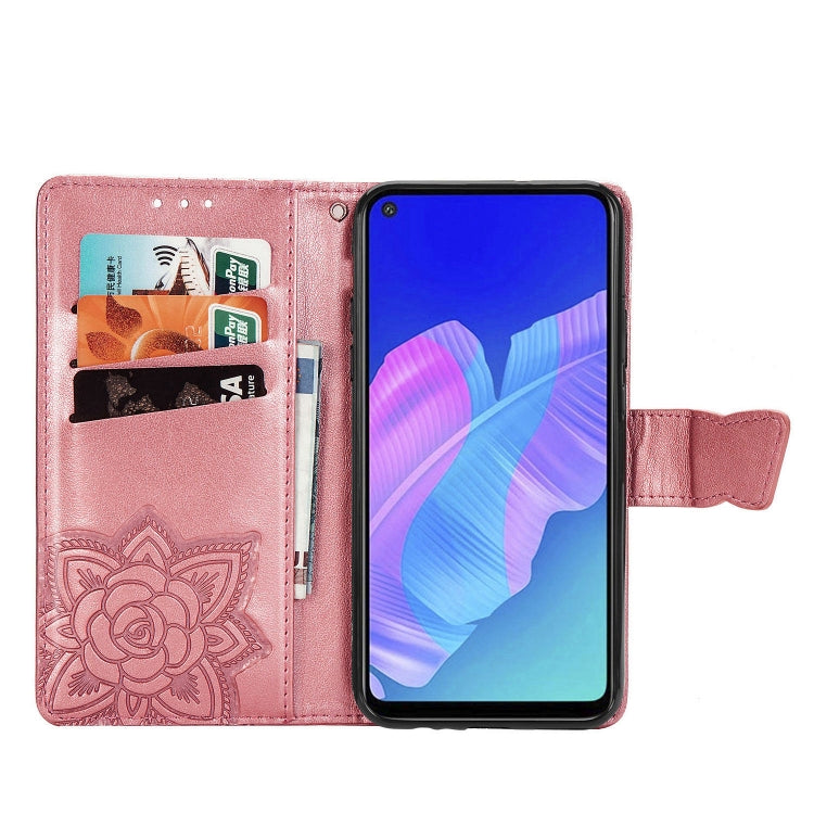 For Huawei Y7P Butterfly Love Flower Embossed Horizontal Flip Leather Case with Bracket / Card Slot / Wallet / Lanyard