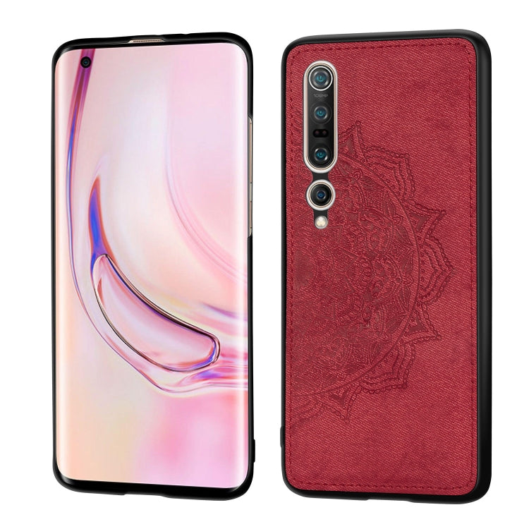 For Xiaomi 10/10 Pro Mandala Embossed Cloth Cover PC + TPU Mobile Phone Case with Magnetic Function and Hand Strap