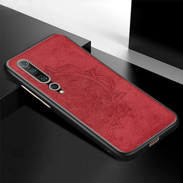 For Xiaomi 10/10 Pro Mandala Embossed Cloth Cover PC + TPU Mobile Phone Case with Magnetic Function and Hand Strap