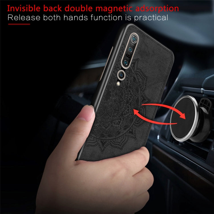 For Xiaomi 10/10 Pro Mandala Embossed Cloth Cover PC + TPU Mobile Phone Case with Magnetic Function and Hand Strap