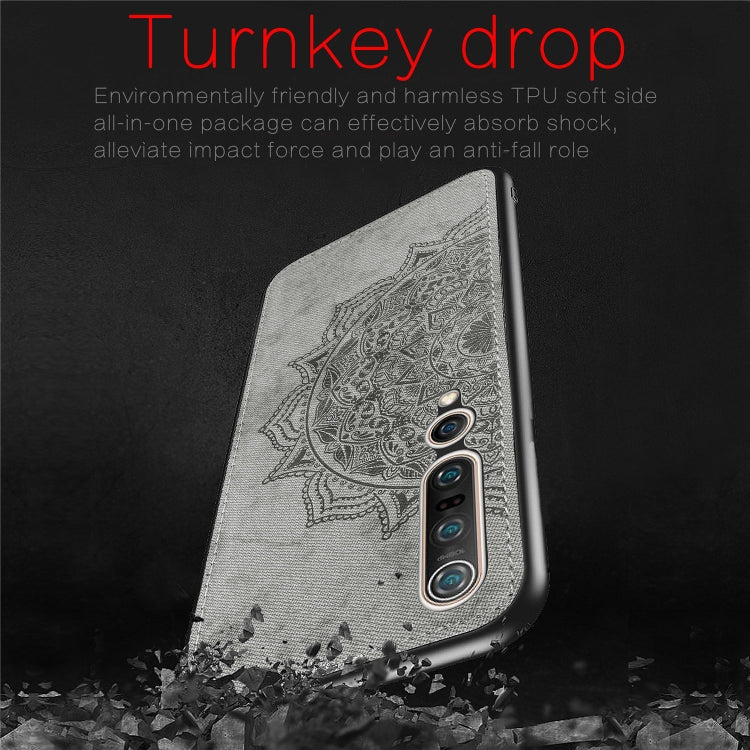 For Xiaomi 10/10 Pro Mandala Embossed Cloth Cover PC + TPU Mobile Phone Case with Magnetic Function and Hand Strap