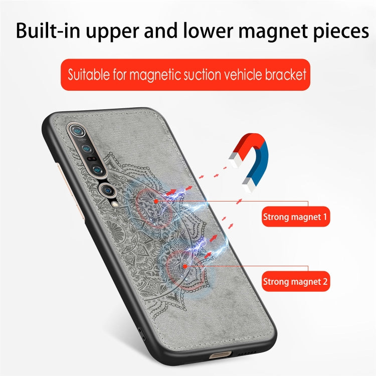 For Xiaomi 10/10 Pro Mandala Embossed Cloth Cover PC + TPU Mobile Phone Case with Magnetic Function and Hand Strap
