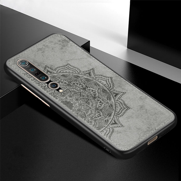 For Xiaomi 10/10 Pro Mandala Embossed Cloth Cover PC + TPU Mobile Phone Case with Magnetic Function and Hand Strap