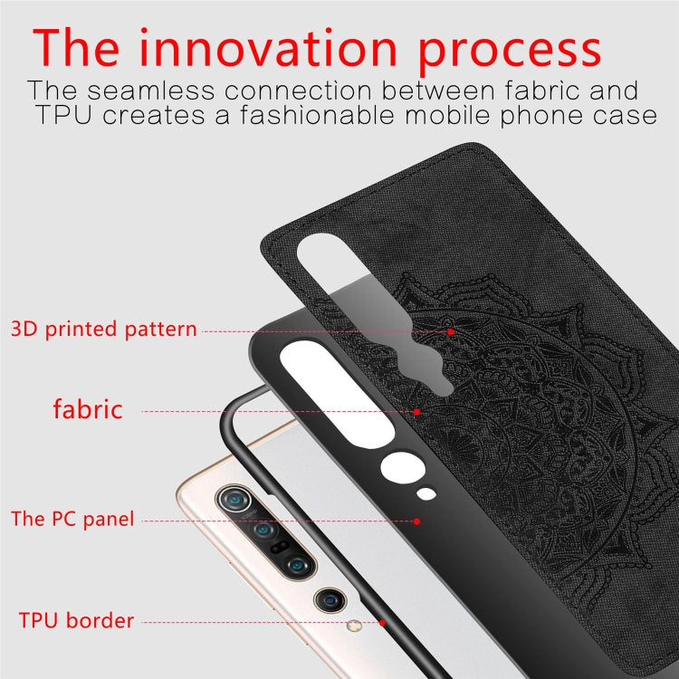 For Xiaomi 10/10 Pro Mandala Embossed Cloth Cover PC + TPU Mobile Phone Case with Magnetic Function and Hand Strap