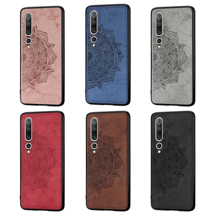 For Xiaomi 10/10 Pro Mandala Embossed Cloth Cover PC + TPU Mobile Phone Case with Magnetic Function and Hand Strap