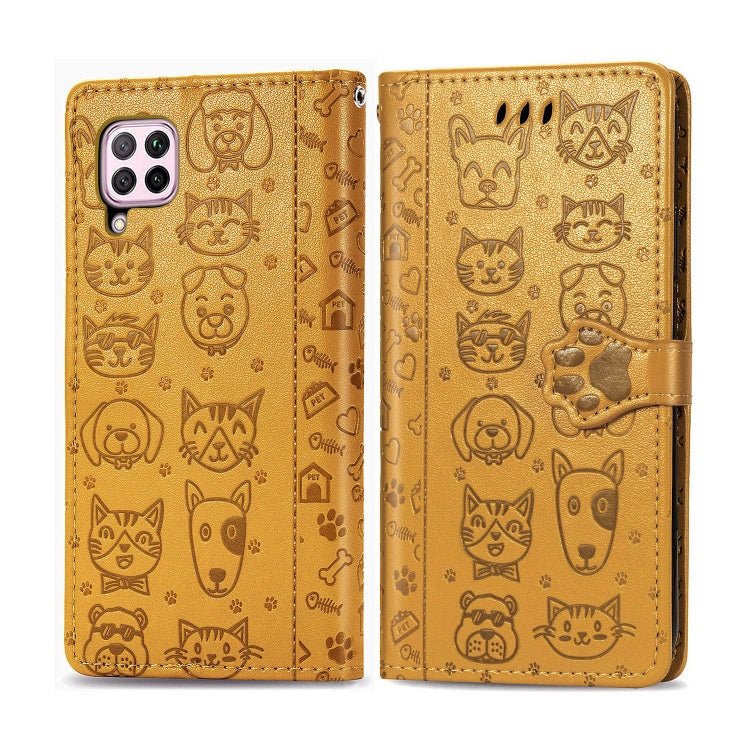 For Huawei P40 Lite/Nova 7i/Nova 6se Cute Cat and Dog Embossed Horizontal Flip Leather Case with Bracket / Card Slot / Wallet / Lanyard