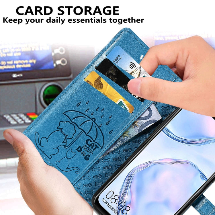 For Huawei P40 Lite/Nova 7i/Nova 6se Cute Cat and Dog Embossed Horizontal Flip Leather Case with Bracket / Card Slot / Wallet / Lanyard