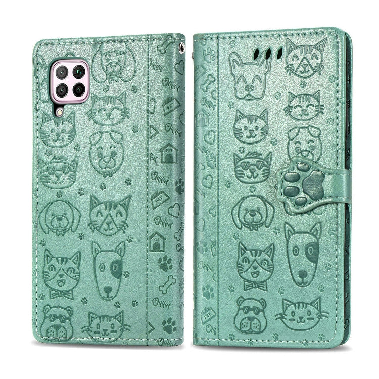 For Huawei P40 Lite/Nova 7i/Nova 6se Cute Cat and Dog Embossed Horizontal Flip Leather Case with Bracket / Card Slot / Wallet / Lanyard
