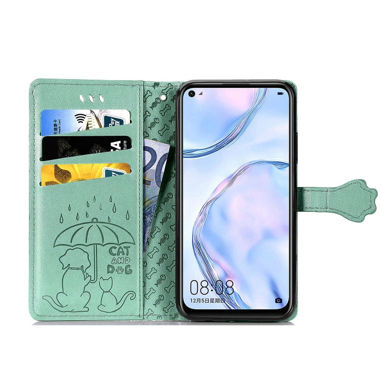 For Huawei P40 Lite/Nova 7i/Nova 6se Cute Cat and Dog Embossed Horizontal Flip Leather Case with Bracket / Card Slot / Wallet / Lanyard