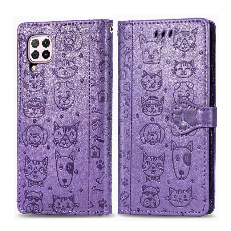For Huawei P40 Lite/Nova 7i/Nova 6se Cute Cat and Dog Embossed Horizontal Flip Leather Case with Bracket / Card Slot / Wallet / Lanyard